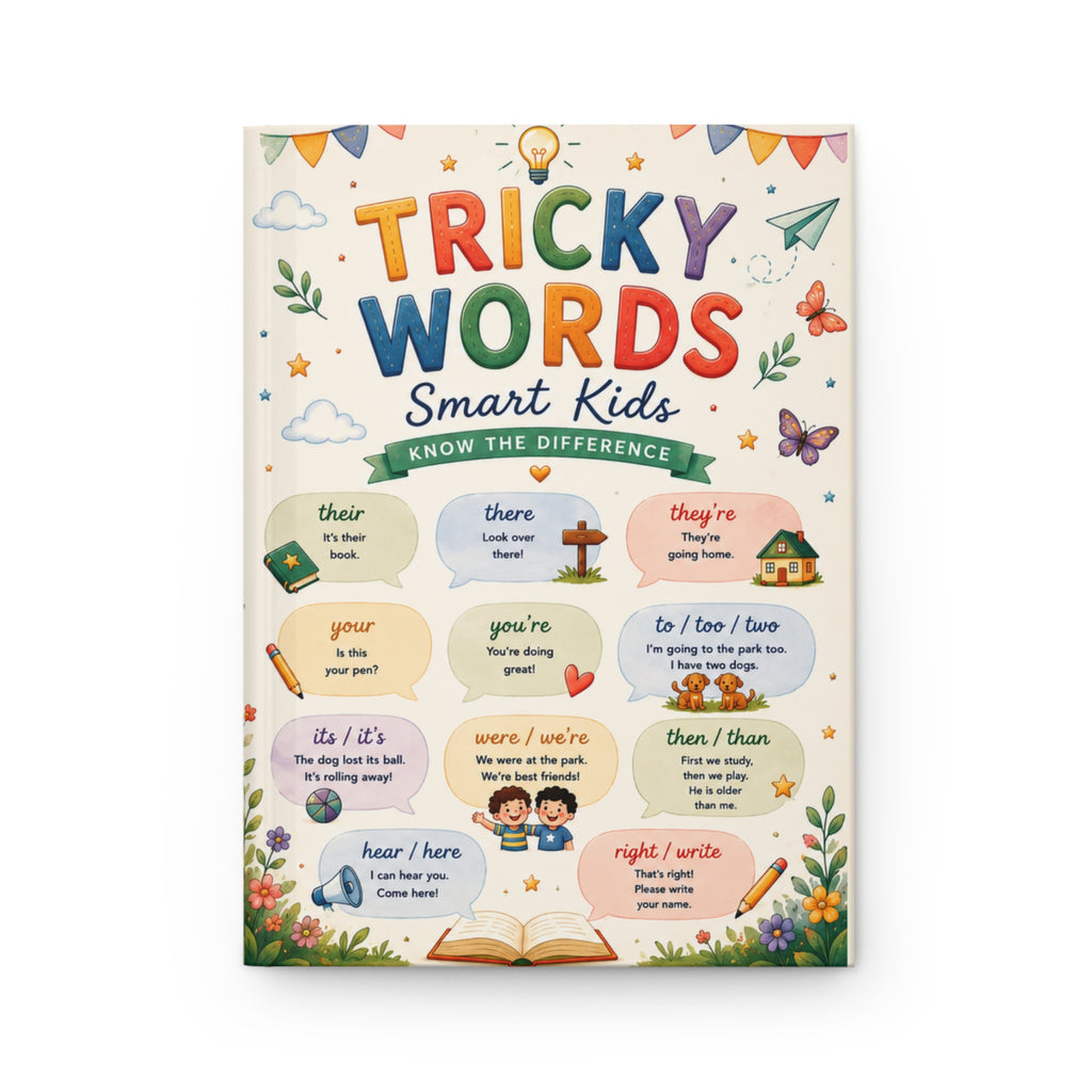 Tricky Words Kids Poster Hardcover Journal | Grammar Reference, Learning Notebook