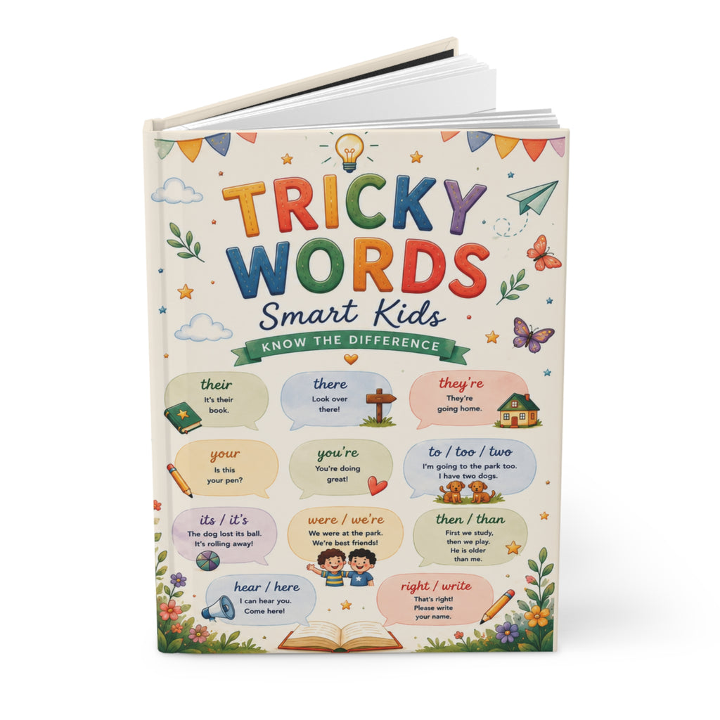 Tricky Words Kids Poster Hardcover Journal | Grammar Reference, Learning Notebook