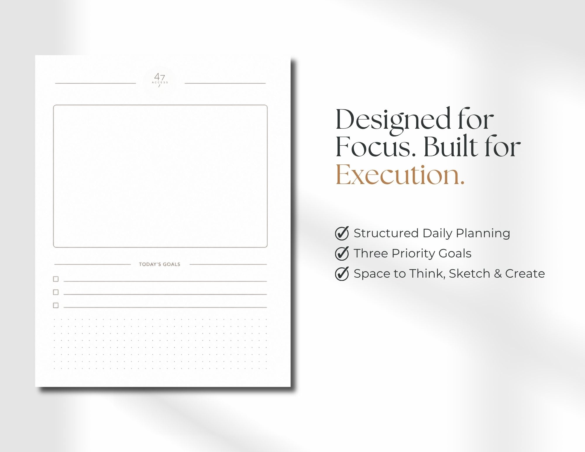 Daily planning page inside the Access 47 Execution Journal